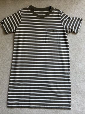 Everlane Organic Olive White Striped T-Shirt Dress